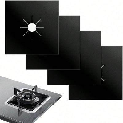 4pcs/Set Reusable Non-Stick Gas Stove Burner Covers, 0.1mm Thick Black Non-Stick Easy To Clean Pads, Heat Resistant, Suitable For Cooking