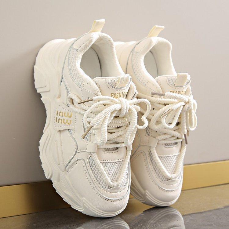 Sneakers women's spring 2025 new mesh breathable mesh shoes lightweight soft sole small thick sole heightening dad shoes