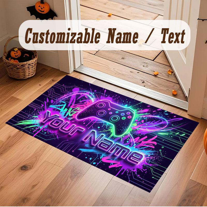 Spielcontroller-Thema Kristall-Samt Bodenläufer Personalisierter Benutzerdefinierter Name Text Warmer Teppich Heimdekoration