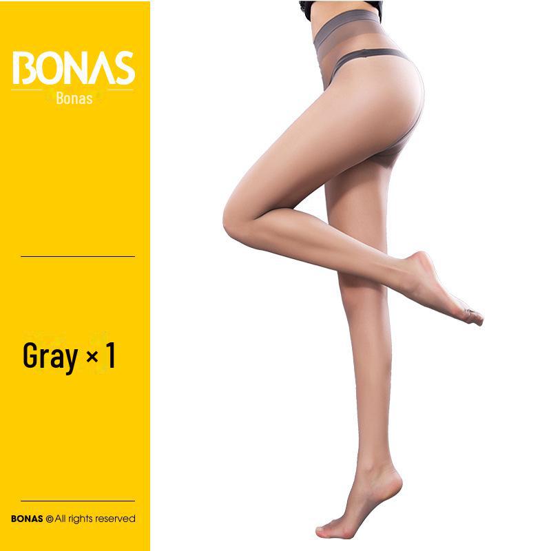 Bonas Seamless Ultra-Thin Black T-Crotch Pantyhose - Women's Summer Anti-Snag Invisible Stockings