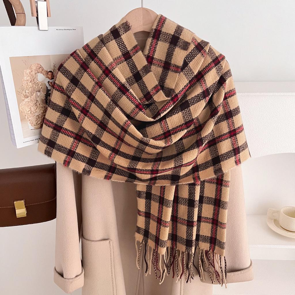 Classic Plaid Scarf Winter New Korean Retro Shawl Japanese Students Imitation Cashmere Warm Thickened Scarf