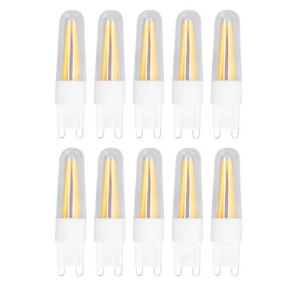 10 peças de lâmpada LED G9 3W 200LM, lâmpadas de filamento longo para lustre, abajur de teto, abajur de mesa, branco quente