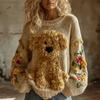 Maglione da donna a girocollo largo con stampa natalizia, maglione casual alla moda