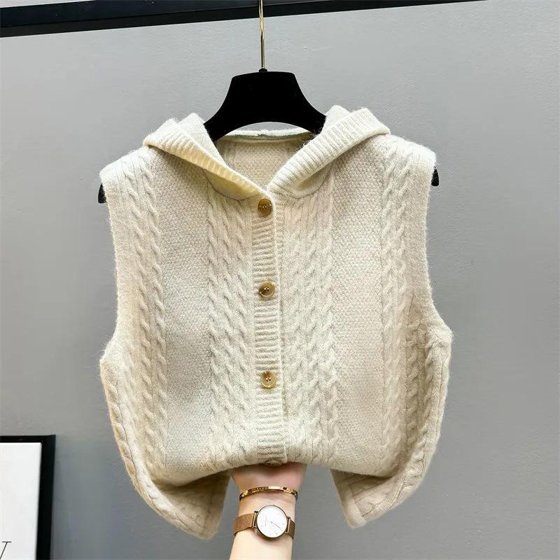 

Women s Spring/Fall Hooded Sleeveless Sweater Vest, Solid-Color Knit Cardigan XXS хакі
