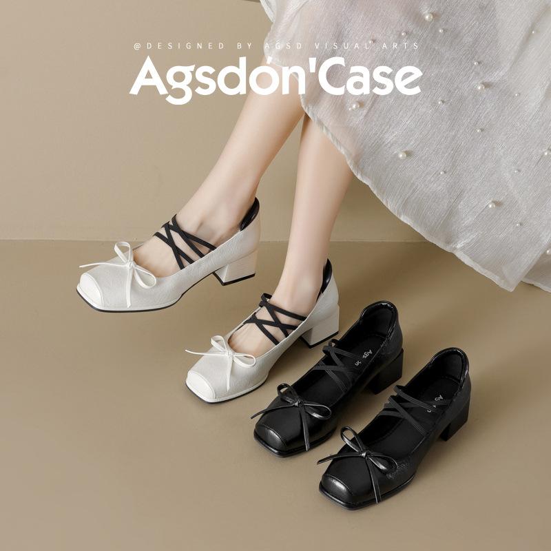 Augustine Mary Jane Women 2025 New Spring and Summer French Soft-soled Light Mouth Single Shoes Commuter Black Small Leather Shoes