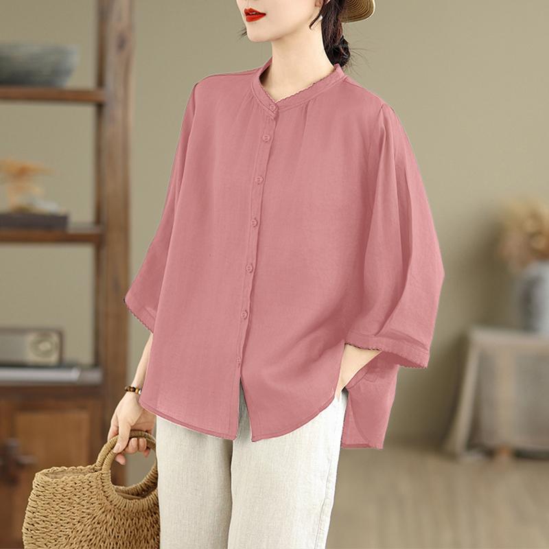 ZANZEA Women Casual Round Neck Solid Color Loose 3/4 Sleeve Blouse
