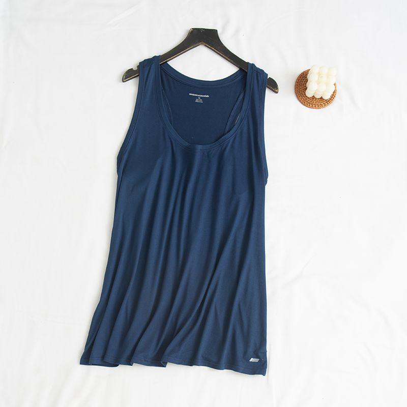 

0520 2023 Summer Sports Solid Color round Neck Sleeveless Quick-Dry Vest Female Loose Plus Size Fat Girl Top Navy blue 5X