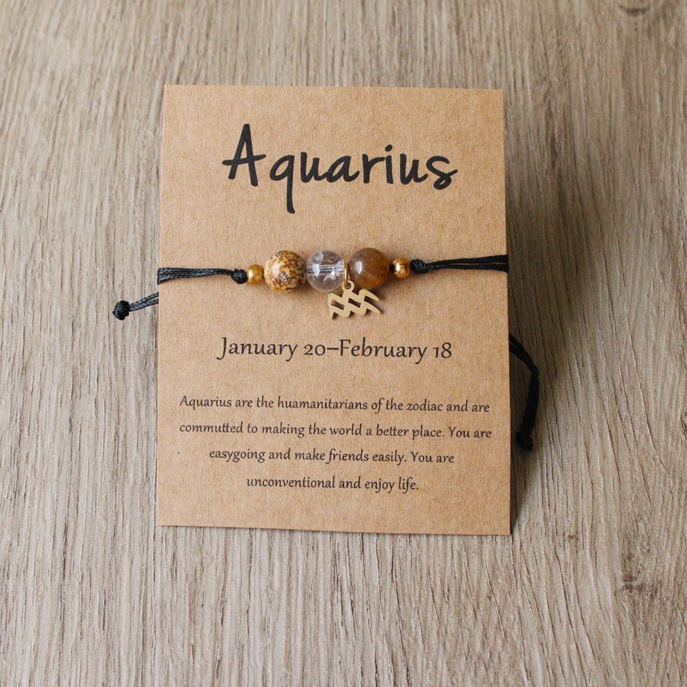 Bracelet Charms 12 Signes du Zodiaque en Pierre Naturelle pour Femmes Hommes Bracelet Tressé en Carton Lion Vierge Balance Cadeau Réglable