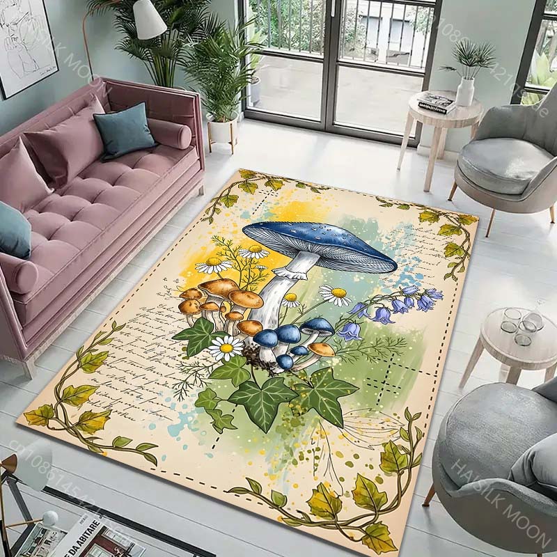 Multiple sizes Mushroom and wildflowers Print Carpet Rug for Living Room Bedroom Sofa Doormat Home Decor Non-slip Floor Mat