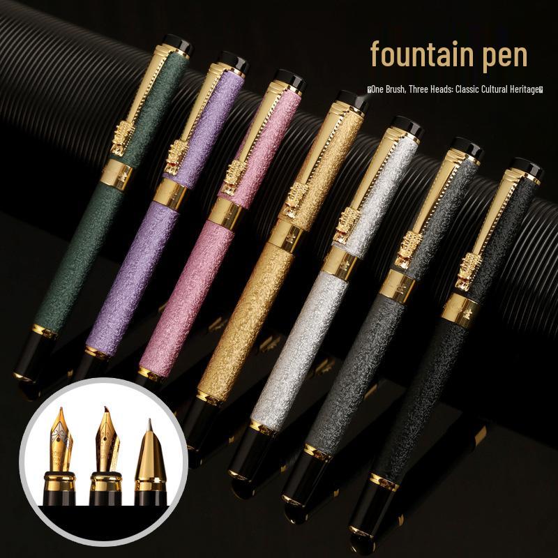 Dragon Calligraphy Fountain Pen Set: 3-Piece, Metal, Ideal for Students, Business, and Art - Unisex Design