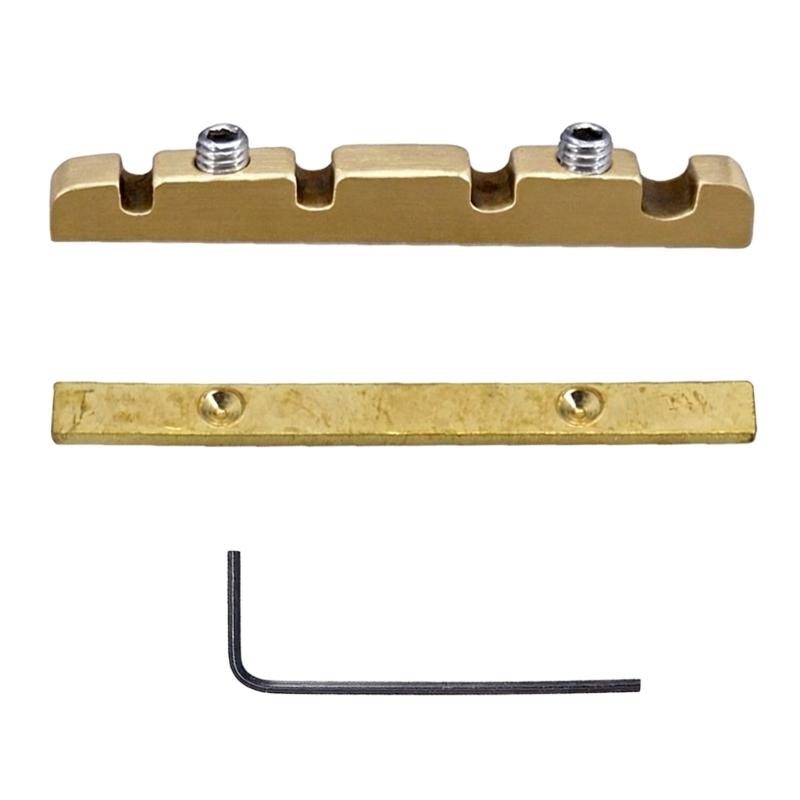 Brass Bass Nut Replacement for 4 String Electric Bass Guitar Adjustable Height Roller Grooves String Spacing 1