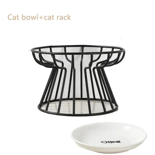 Ceramic Pet Cat Bowl With Metal Stand Pet Dog Food Snacks Feeding Elevated Feeder Kitten Puppy Dish Dog Supplies Cat Accessories