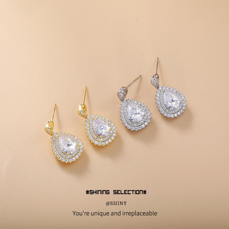 Cercei eleganți cu zirconiu în formă de picătură de apă: Stil European și American Luxos pentru Banchete și Seri