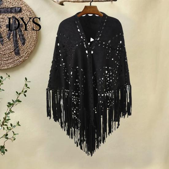 Classic Women Shawl Warm Fabric Solid Color Versatile Hollow Skin-friendly Tassels Hem Winter Scarf Comfortable Wrap Accessory