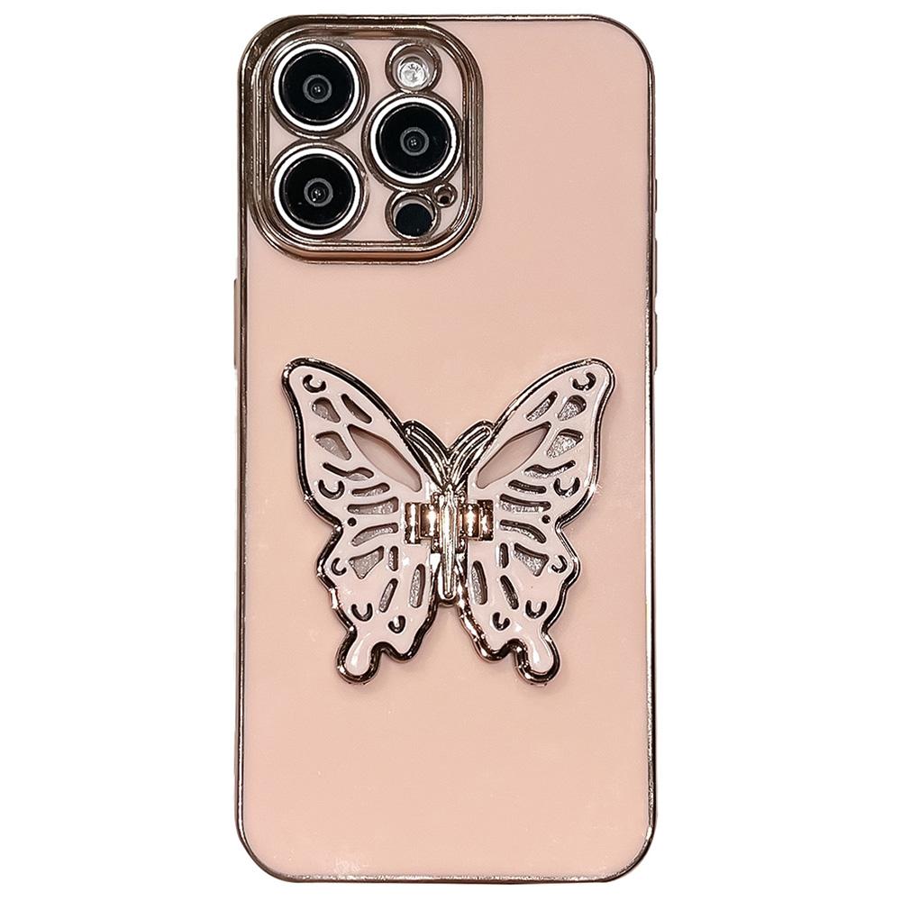For iPhone 16 Pro Case Butterfly Kickstand TPU Electroplating Phone Cover