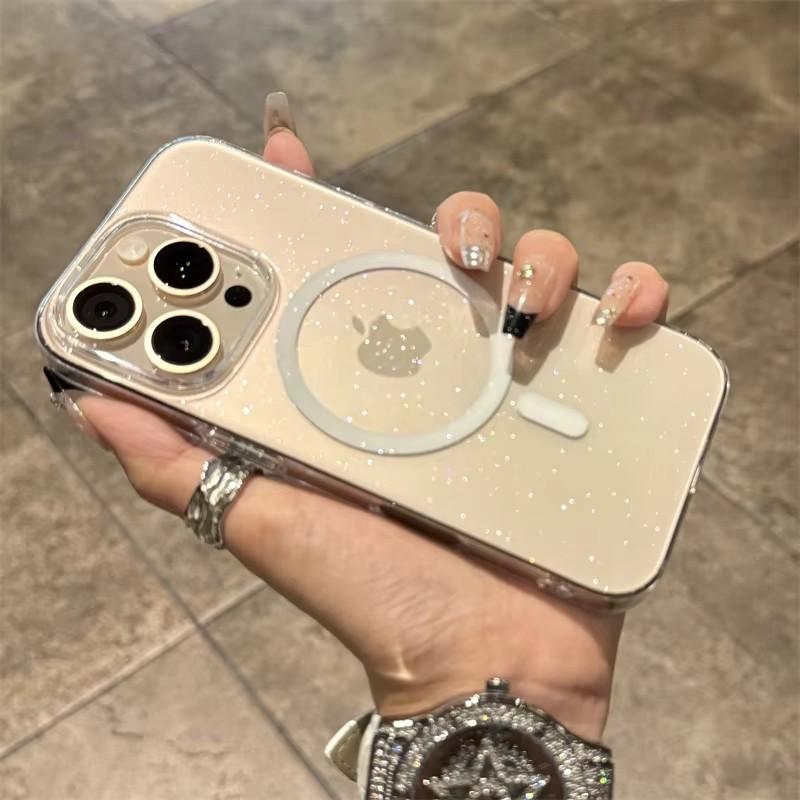 For Magsafe Clear Bling Glitter Soft Silicone Case For iPhone 17 16 15 14 13 Pro Max Air Wireless Charging Magnetic Cover Fundas