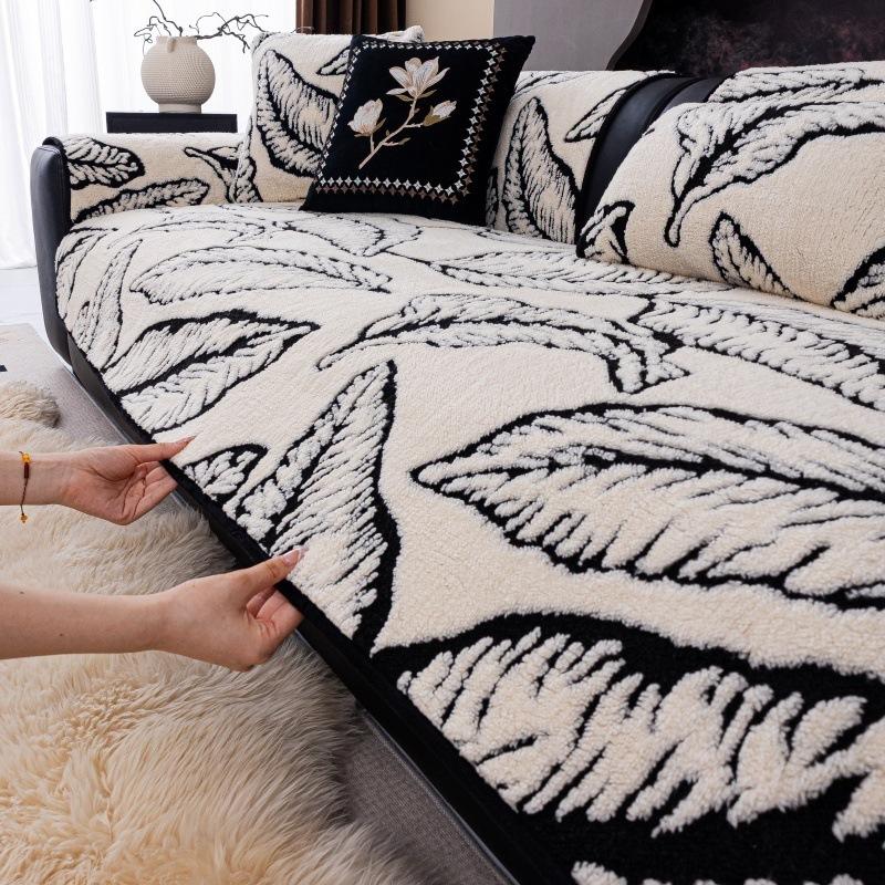 

Plush Velvet Banana Leaf Sofa Cushion Non-Slip Couch L Shaped Sectional Sofa Armrest Backrest Dust Covers Seat Mats Tatami Pad 70x70cm 1pc off білий колір