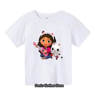 2025 New Gabby Doll House Summer T-shirt Children's Short Sleeve Boys Cartoon Gabby Cat Girls Casual Short Sleeve Hot Sale
