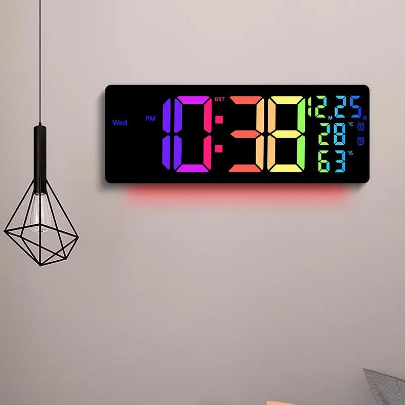 17inch Colorful LED Digital Clock Household Large Digital Alarm Clock Dynamic RGB Display LED Wall Clock Room Decor
