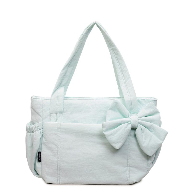Bow cotton clothes tote bag women's solid color versatile underarm shoulder bag women's large-capacity commuter laptop bag