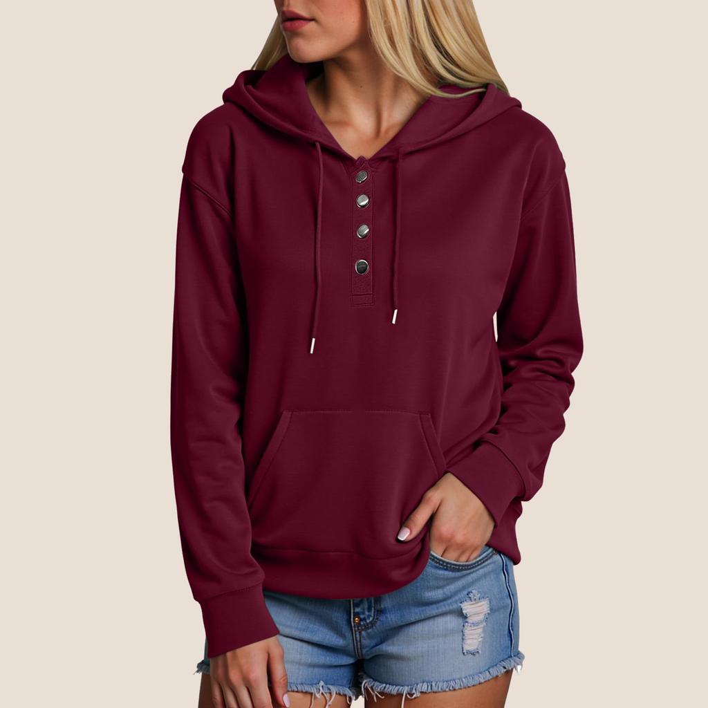 Women's Long Sleeve Hoodie Pullover Button Up Hoodie Casual Solid Color Casual Hooded