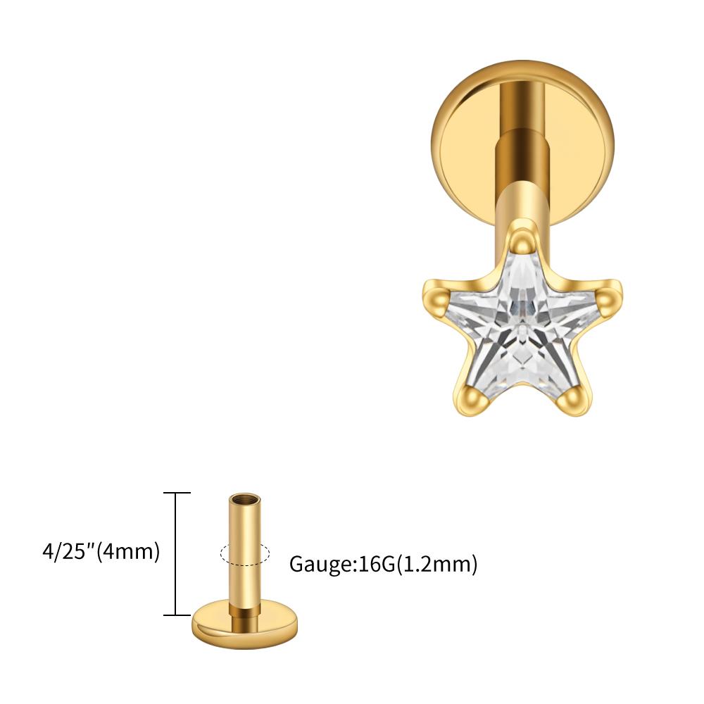 Right Grand ASTM F136 Titanium Star CZ Cartilage Earring 16G Dainty Star Flat Back Stud Tragus Conch Helix Nose Labret Piercing