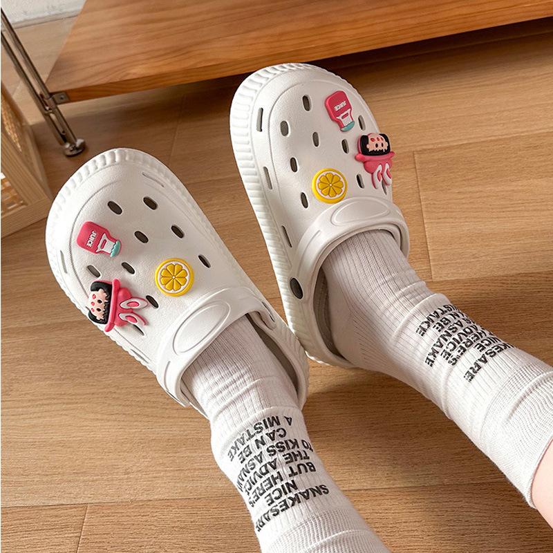 Summer New Couple Beach Sandals Breathable Hole Shoes Thick Sole Hollow Outer Slippers Women