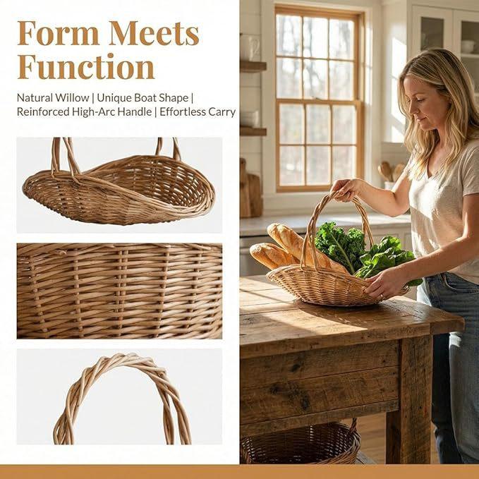 Cesta de Cosecha de Mimbre Tejida a Mano con Asa Cesta Portátil de Almacenamiento para Recolección de Flores Verduras y Flores Almacenamiento en Casa
