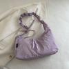 Fashion Lightweight Pleated Dumpling Bag Large Capacity Solid Color Drawstring Bag Nylon Drawstring Closure Shoulder Bag Women