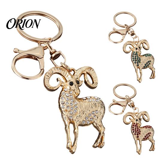 Bag Decor Accessory Sparkling Rhinestone Goat Keychain, Golden Plated Key Ring for Men Animal Chain Women, Decorative Keychain Car Keys Handbags