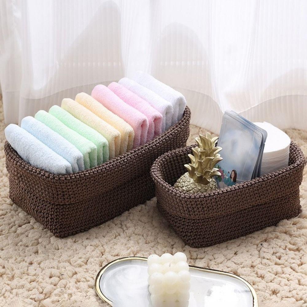 Handwoven Cotton Rope Storage Basket Rectangle Large Capacity Weaving Storage Basket Moisture-proof Breathable