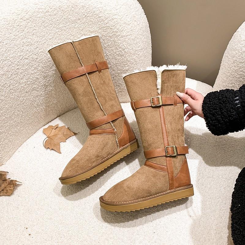 Snow Boots for Women In Winter with Thick Plush Cotton Shoes and A Single Button Thick Soled Woolen Shoe