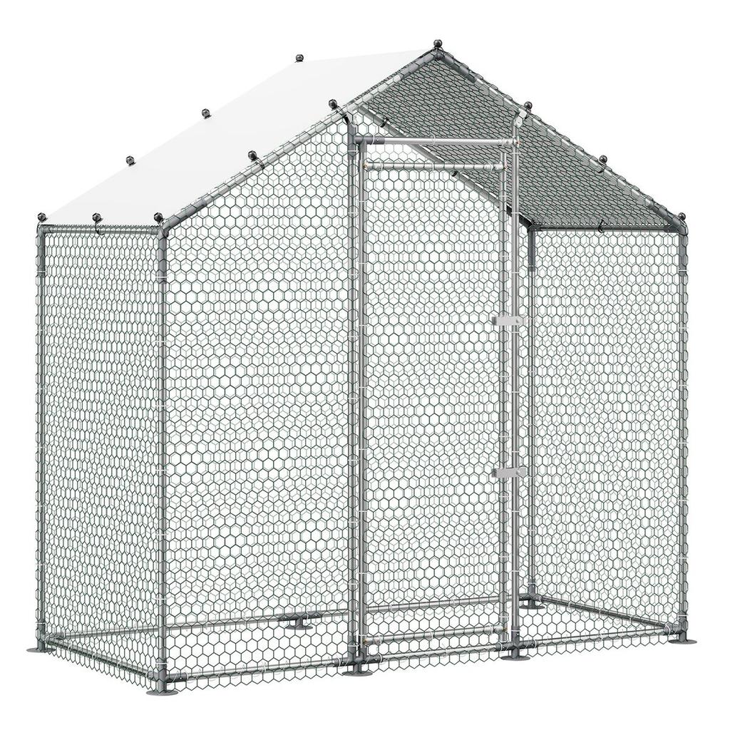 Grande Pollaio in Metallo, 2 x 1 x 2 m, Gabbia da Pollame Walk-in con Telo Impermeabile e Telaio Robusto, Gabbia per Pollame a Tetto a Punta, Gabbia per Conigli Galline Anatre
