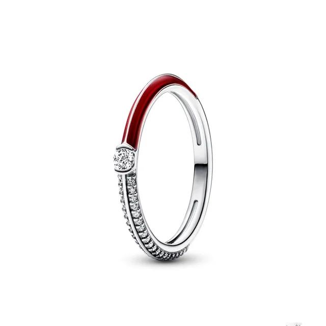 925 Sterling Silver Plated Ring Elevated Red Heart With Colorful Crystal Rings For Women Valentine's Birthday Gift DIY Jewelry