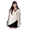 Bow Tie Women Long Sleeved T-shirts V-neck Loose Long Sleeved Pullover Tee Korean Style Autumn New Fashion Women's Top