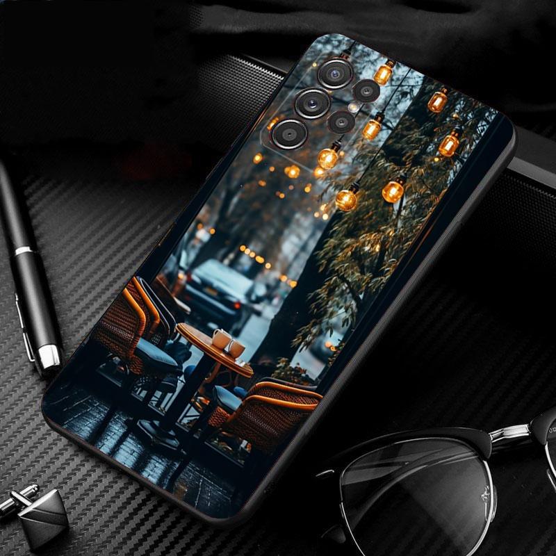 

Чехол для телефона Samsung Galaxy S25 S24 S23 S22 S21 Ultra S24 S23 S22 S21 S25 Plus S24 S25 FE Кофейня Ночь Эстетика S25Plus