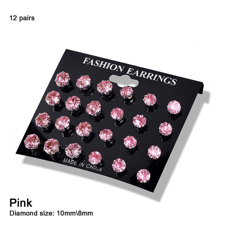 12 Pairs/Set Exquisite Elegant Wedding Stud Earrings Set Charm Simple Women Zircon Earrings Set Jewelry Accessories Gifts LM