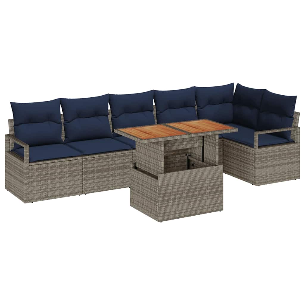 Garden Dining Set with Cushions 7 Pcs Grey and Navy Blue