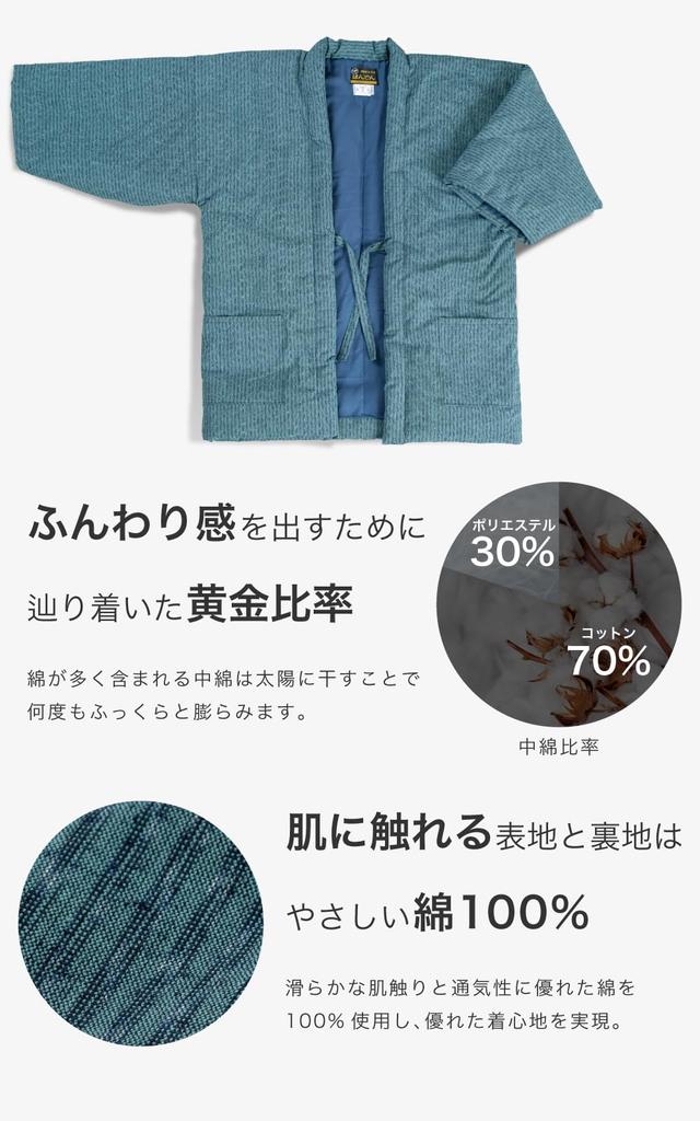 Made in Japan Kurume Cotton Short Tent Hanten Dotera Chanchanko Pattern [Ai Indigo] Men's ((Itadome (Green))