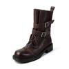 Autumn and Winter Large Tube Knight Boots Women's Leather Large Size Women's Boots Sleeve Solid Color Cowhide Rubber Sole Versatile Medium Tub