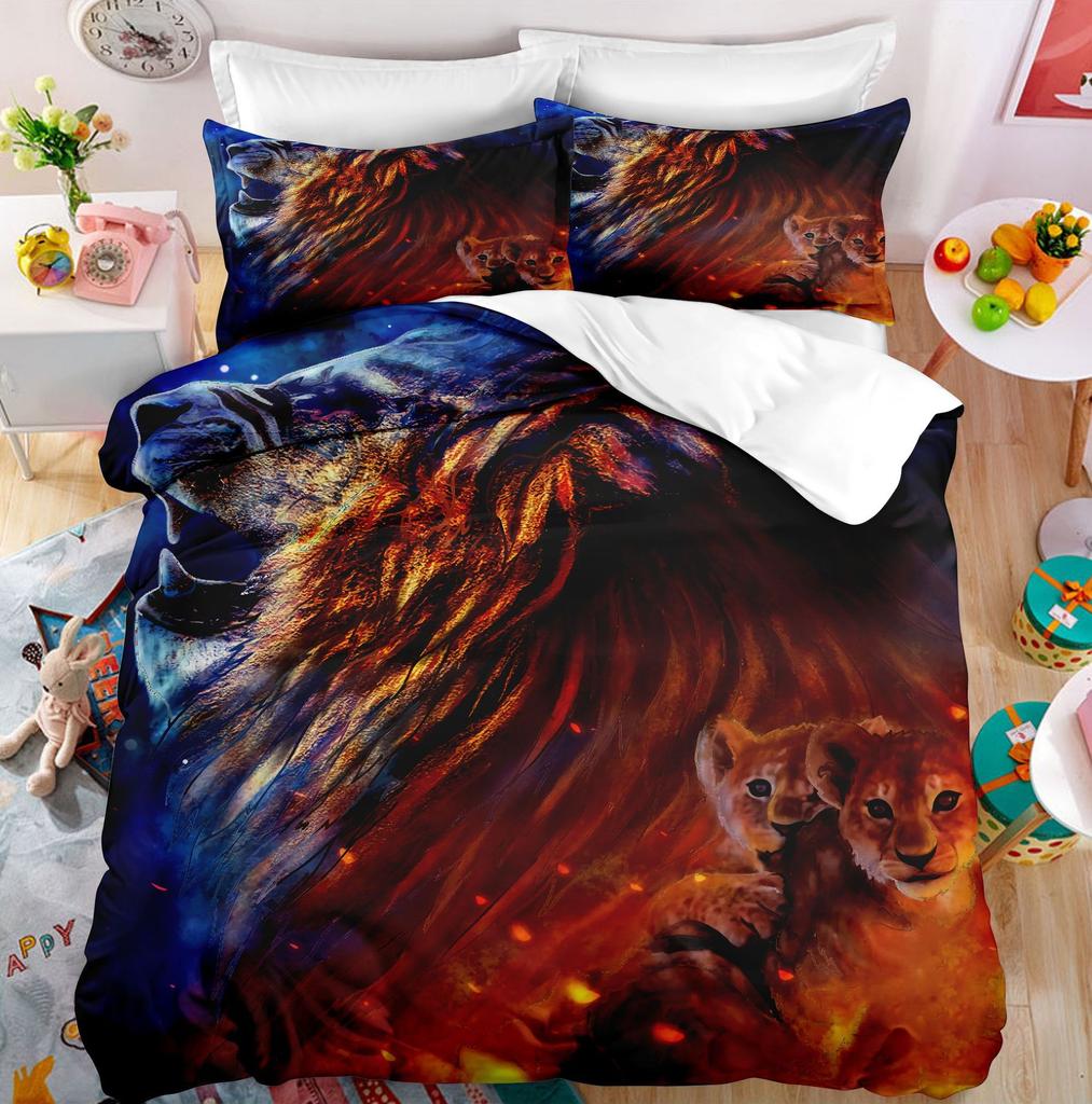 Lion Duvet Cover Set Roaring Lion White Wild Animals Polyester Comforter Cover King Queen Size For Kids Adults Teen Bedding Set