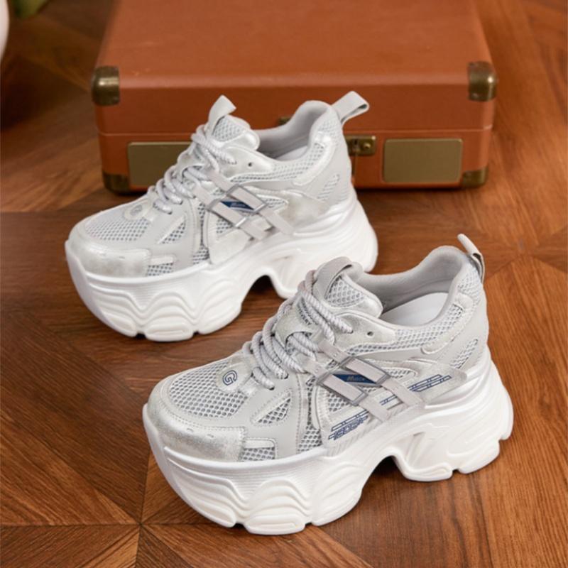 Women's Dad Shoes Summer New Hollow out Breathable Mesh Sneakers 9.5CM Thick Heels Casual Sports Shoes Versatile Chunky Sneakers