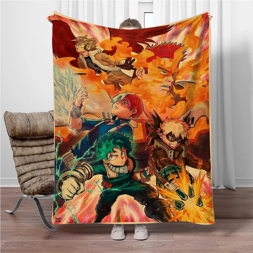 Vintage M-My-Hero-Academia 3D Printed Flannel Blanket Living Room Sofa Bed Camping Picnic Warm Blanket Holiday Gifts