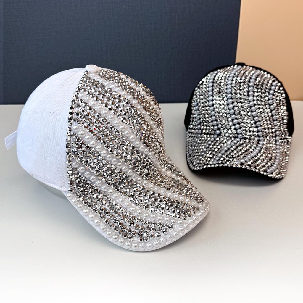 Heavy Industry Rhinestone Hat Peaked Cap Women's Trend Street Spring and Summer Baseball Cap Peaked Cap Pearl Fashion Versatile Hat