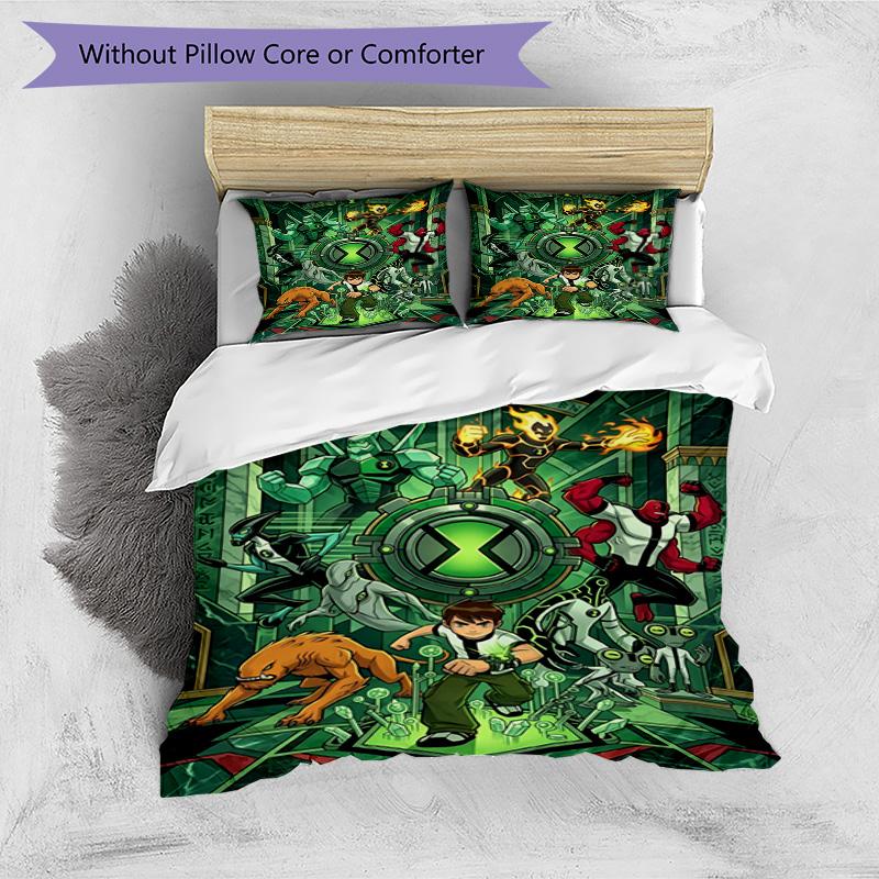 3-teiliges Bettbezug-Set (1 * Bettbezug + 2 * Kissenbezug, ohne Kern), Ben 10 Cartoon-Aufdruck Bettwäsche-Set, Schlafzimmer-Dekoration, Ganzjahres, Geburtstagsgeschenk