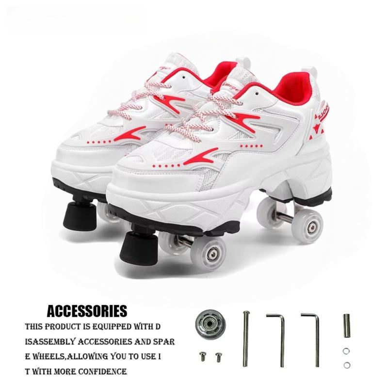 2025 New Dual-purpose Roller Skating Deformation Shoes Double Row Roller Skating Shoes Modified Version Four-wheel Running Shoes