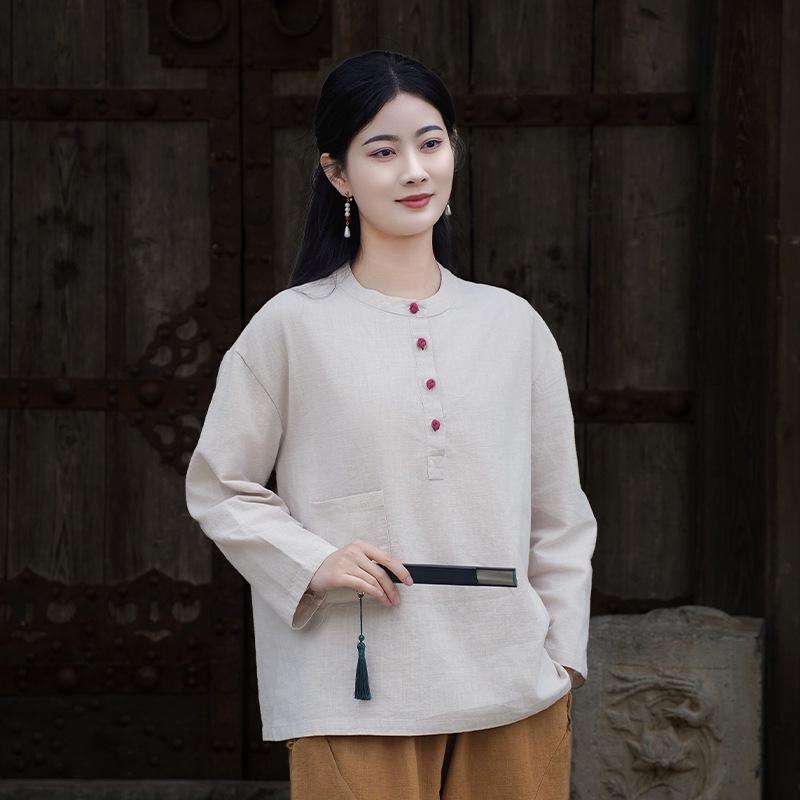 Women's Spring-Summer Ramie Zen Practice Top - Chinese Retro Style