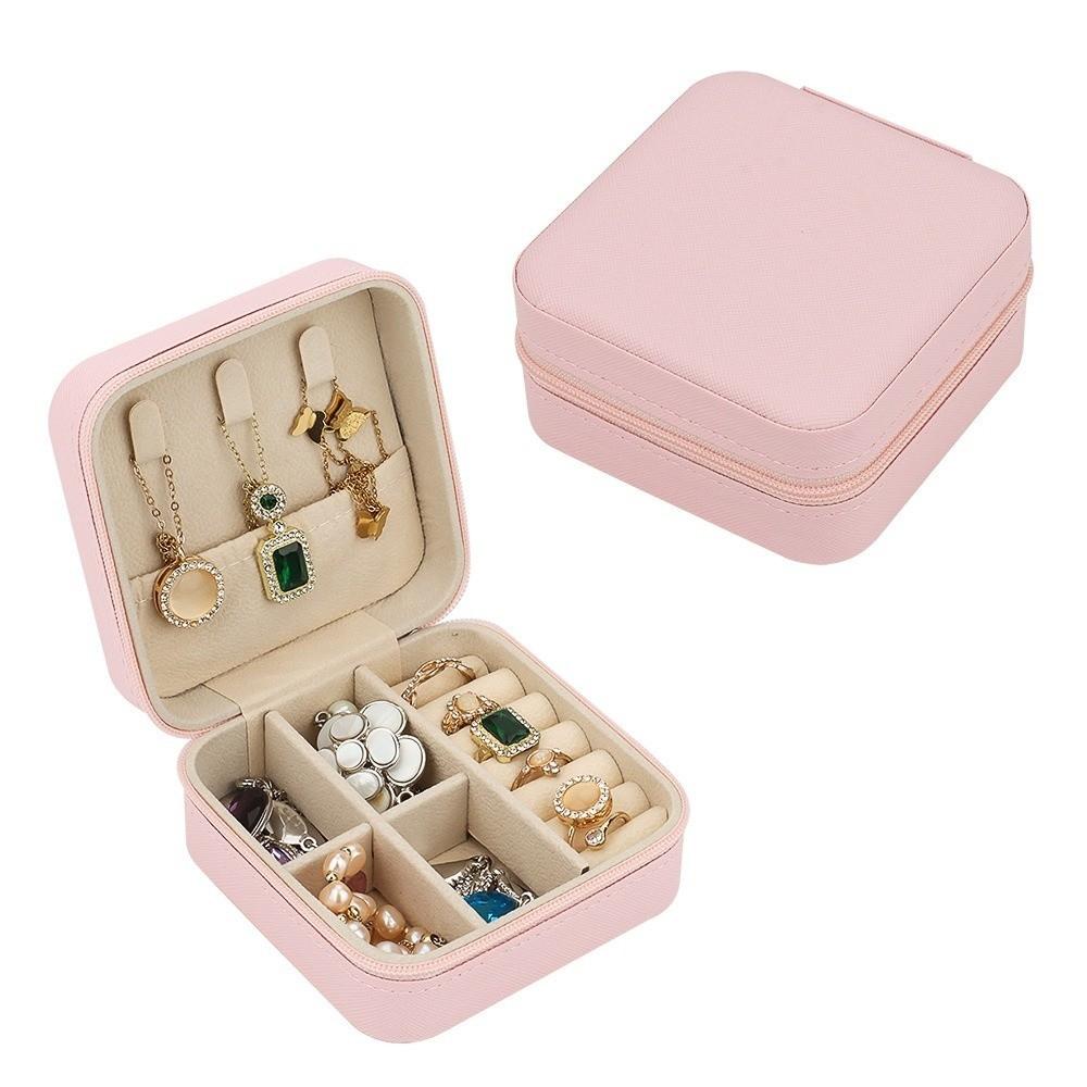 PU Leather Mini Jewelry Storage Zipper Closure Travel Jewelry Box Ring Jewelry Box  Display Box