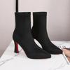 Black Red Sole Suede Platform Ankle Boots: Versatile Elastic Slim Fit, Waterproof, Women's High Heels for Autumn/Winter.