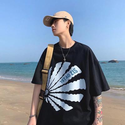 2024 Sommer Kurzarm-T-Shirt für Herren, trendiges 5-Zoll-Ärmel, vielseitiges, lässiges, lockeres T-Shirt für Studenten mit halben Ärmeln, modisches, bedrucktes Oberteil für den Alltag